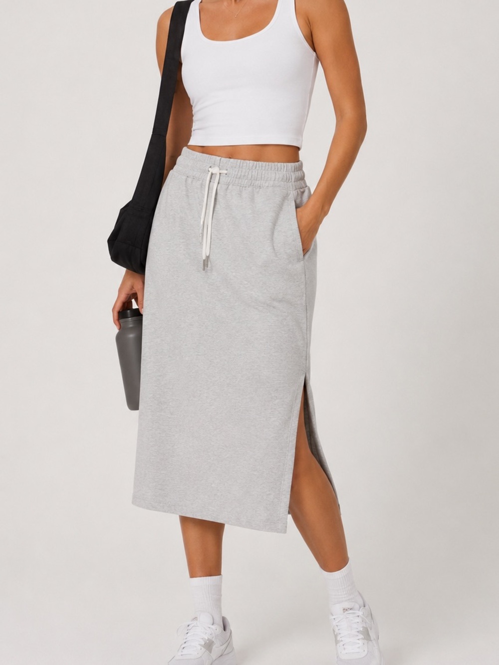 Lululemon Bound to Bliss Heathered Light Gray Drawstring Midi Skirt